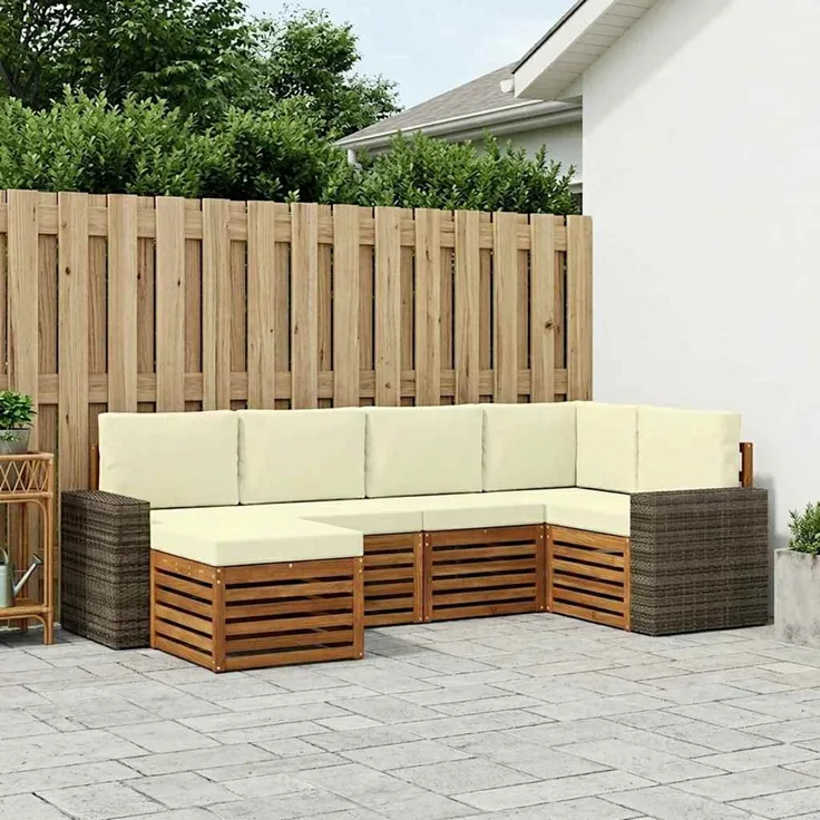 vidaXL Outdoor-Sofagarnitur 6 stk. 5-Sitzer Natur und Creme 3384576