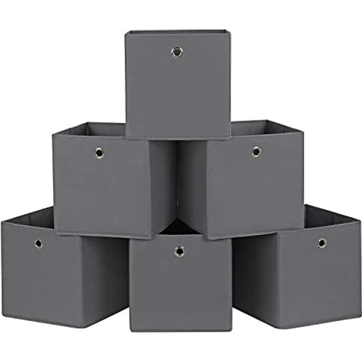 Songmics Aufbewahrungsboxen, 6er Set, Stoffboxen, Faltboxen aus Vliesstoff, Würfel, Aufbewahrungskörbe, für Spielzeug und Kleidung, grau RFB02G-3 – Bild 2