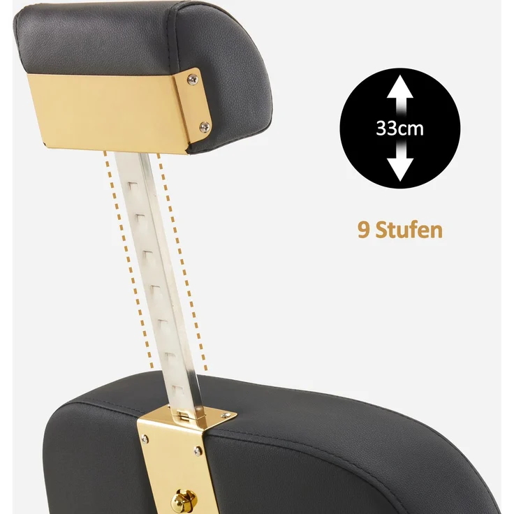 Barberpub Friseurstuhl Kippbar, Friseursessel mit Kopfstütze, 360° Drehbar & Höhenverstellbar, Friseureinrichtung Modern Hydraulisch, Kunstleder, 3855(Gold-Schwarz) – Bild 4