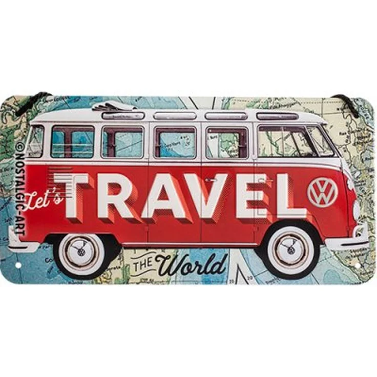Nostalgic Art Blechschild VW Bulli - Let's Travel The World Hängeschild - 10x20cm – Metall – Mehrfarbig – 28035 – Bild 1