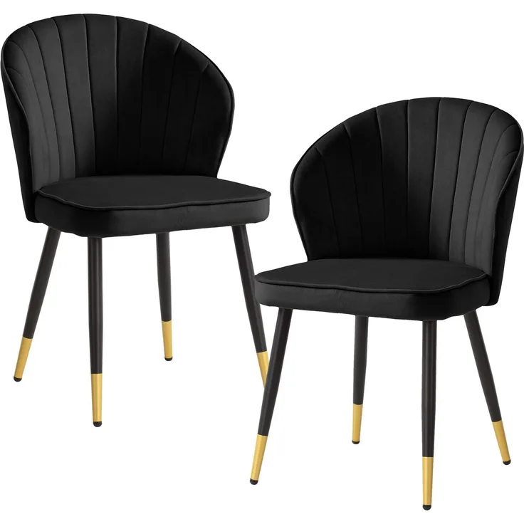 Esszimmerstuhl 2er Set Samt Schwarz Metallbeine Skandinavisches Design