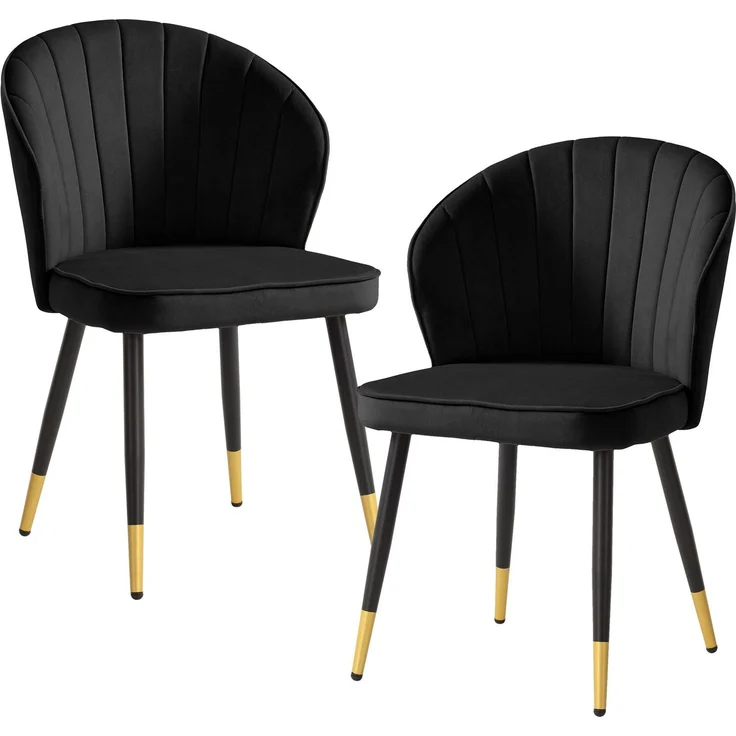 Esszimmerstuhl 2er Set Samt Schwarz Metallbeine Skandinavisches Design – Bild 1