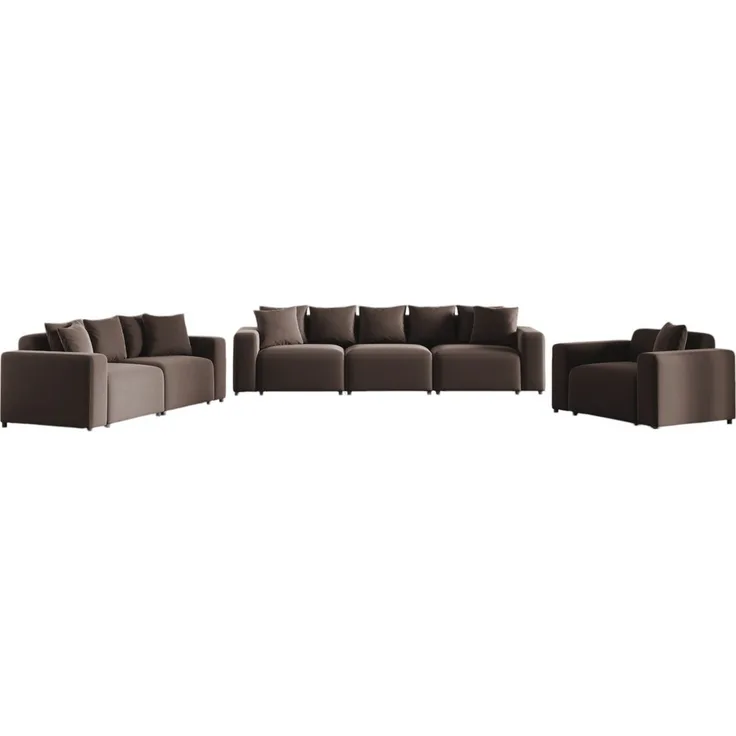 Sofaset Designersofas MEGAN 3-2-1 in Stoff Salvador Braun