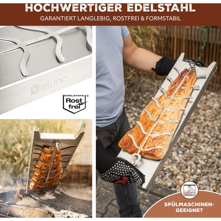 eluno Räucherbrett Flammlachsbrett aus Edelstahl, Edelstahl, (1-St) – Bild 5