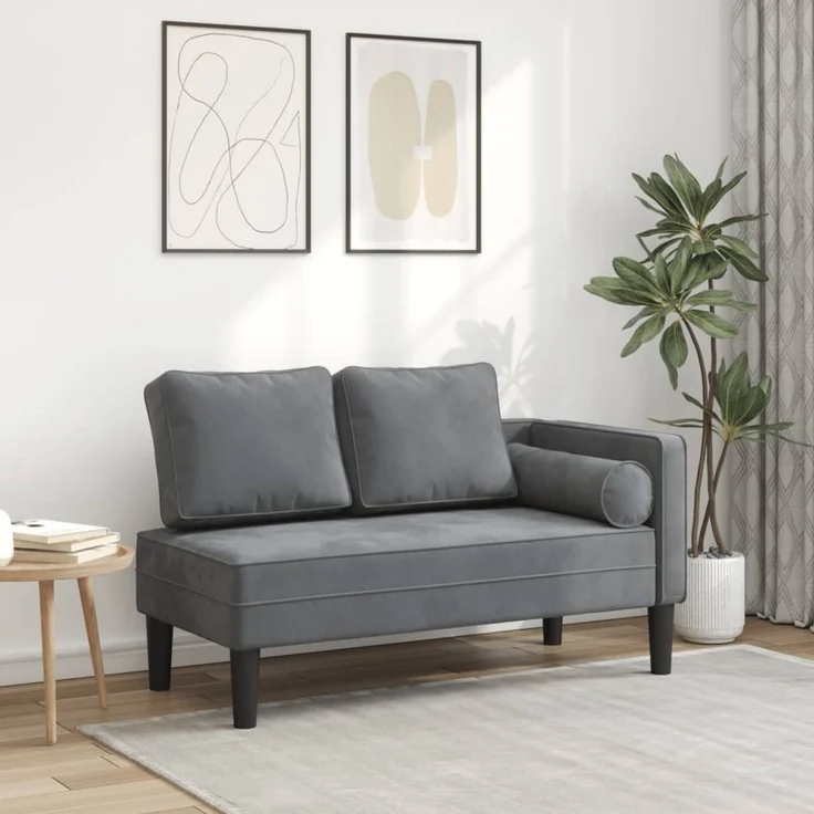 vidaXL Chaiselongue mit Kissen, Dunkelgrau Samt, 16,5 x 62 x 57,5 cm – Bild 1