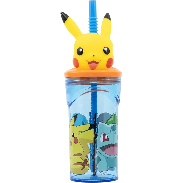 Stor WIEDERVERWENDBARER KINDERBECHER AUS BPA-FREIEM KUNSTSTOFF 430 ML MIT 3D-FIGUR AUF DEM DECKEL | POKEMON DISTORSION, Blau – Bild 1
