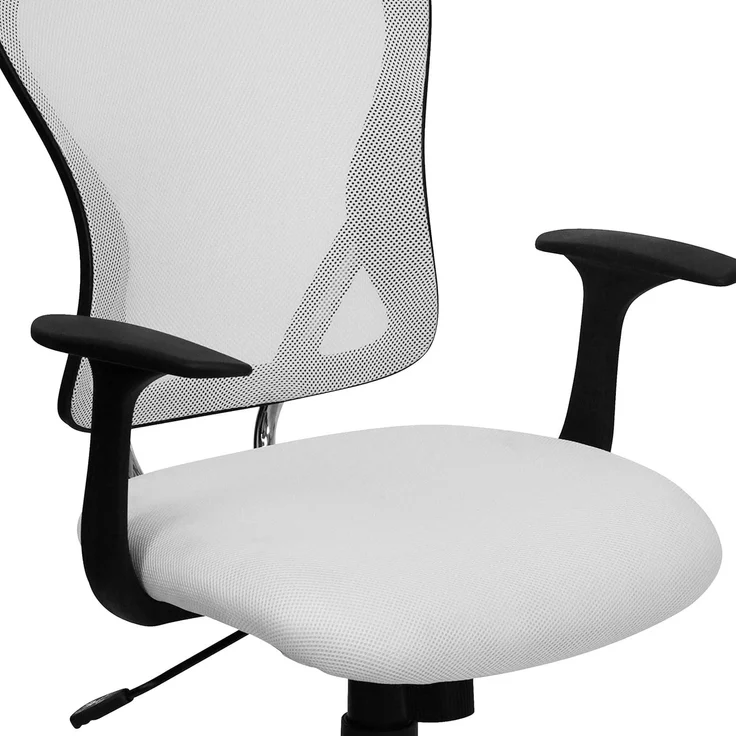 Flash Furniture Alfred Bürostuhl mit mittlerer Rückenlehne, Netzstoff, Drehstuhl mit Chromfuß und Armlehnen, Weiß – Bild 9