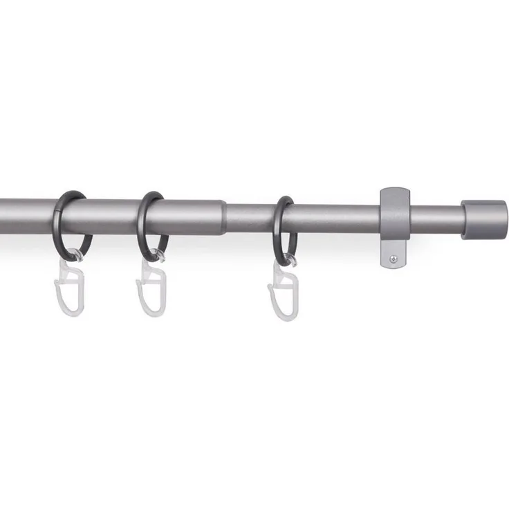 Bestlivings Gardinenstange Stilgarnitur, Ø 16 mm, ausziehbar, Wandträger, verschraubt, Metall, Vorhangstange 120-220cm inkl. Ringe mit Faltlegehaken