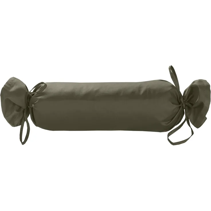 Mako Satin / Baumwollsatin Nackenrollen Bezug uni / einfarbig dark olive 15x40 cm mit Bändern