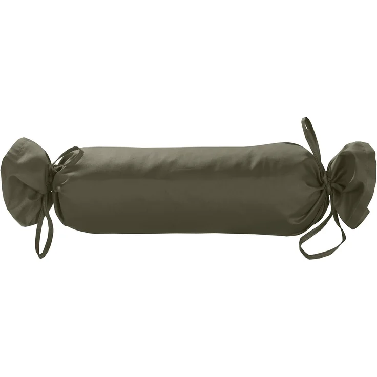 Mako Satin / Baumwollsatin Nackenrollen Bezug uni / einfarbig dark olive 15x40 cm mit Bändern – Bild 1