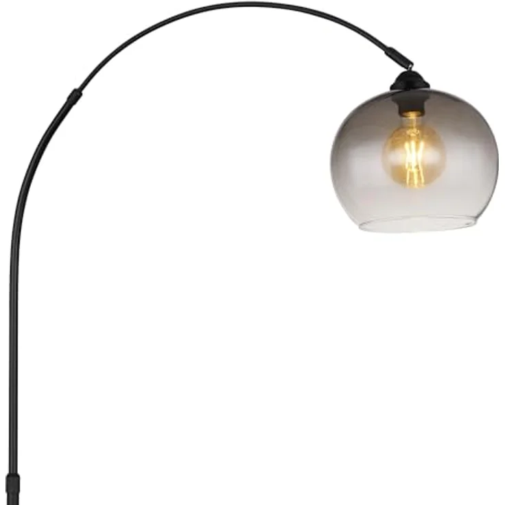 GLOBO LIGHTING Bogenlampe NEWCASTLE, 1-flammig, Schwarz, Metall, H 196 cm, ohne Leuchtmittel, Marmor Standfuß, Glasschirm in rauchfarben – Bild 6