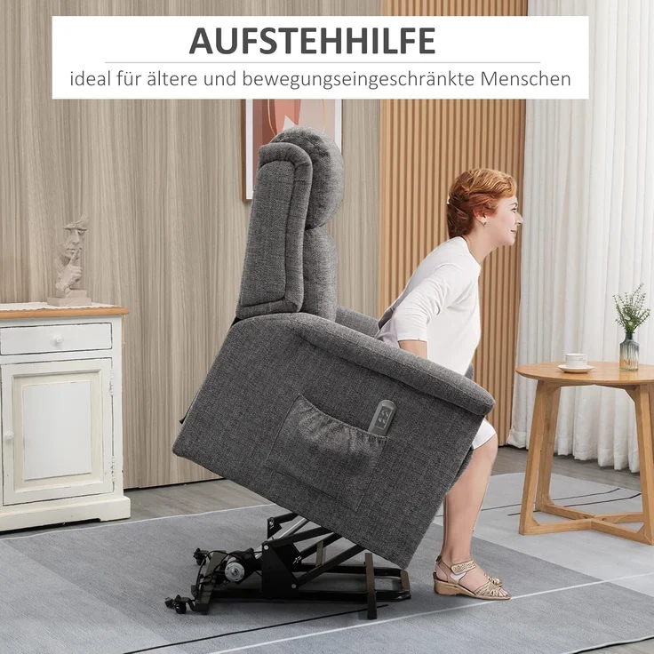 HOMCOM Relaxsessel Elektrischer Aufstehsessel mit 2 Motoren Fernsehsessel (Seniorensessel, 2-St, Sesse), Liegefläche 178cm – Bild 4