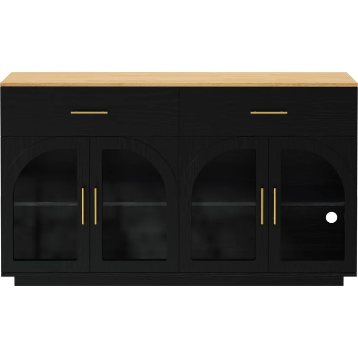Sideboard 147 x 40 x 86 cm aus MDF und Spanplatte, mit LED-Beleuchtung, Schwarz und Natur – Bild 6
