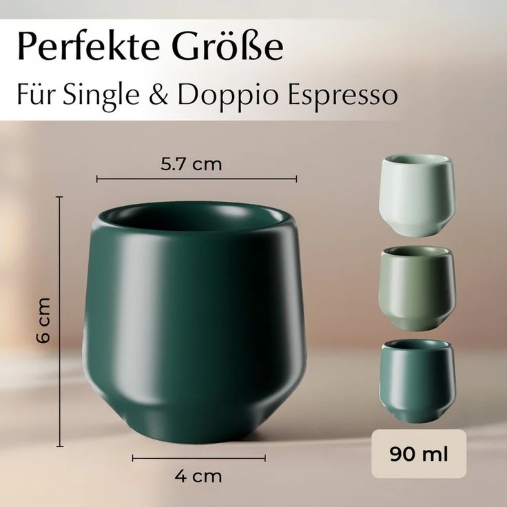 MiaMio Espressotasse Luxe ohne Henkel, 90 ml, Evergreen Grün, 4-tlg, Keramik, Ristretto & Doppio, dickwandig, modern – Bild 3
