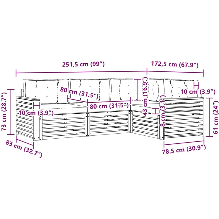 vidaXL Outdoor-Sofagarnitur 4 pcs Weiß und Creme 251,5 x 172,5 x 73 cm 3390410 – Bild 7