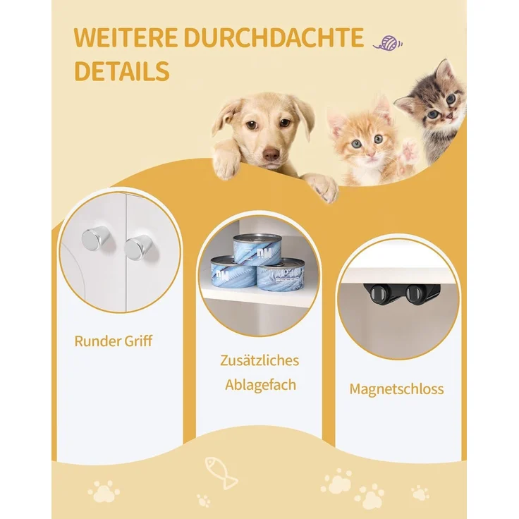 Katzenschrank, Katzentoilette, Katzenklo Schrank, Katzenhaus mit Tür und separater Trennwand, 80 x 50 x 61 cm, Stabile Katzenschrank, Sitzbank, Weiß – Bild 5