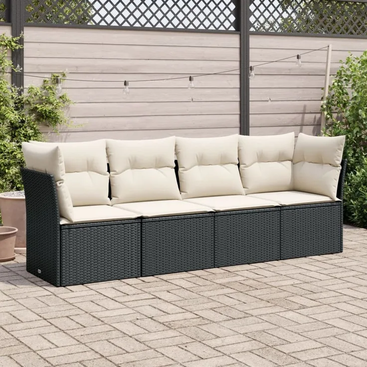 vidaXL 4-tlg. Garten-Sofagarnitur mit Kissen Schwarz Poly Rattan 3249065