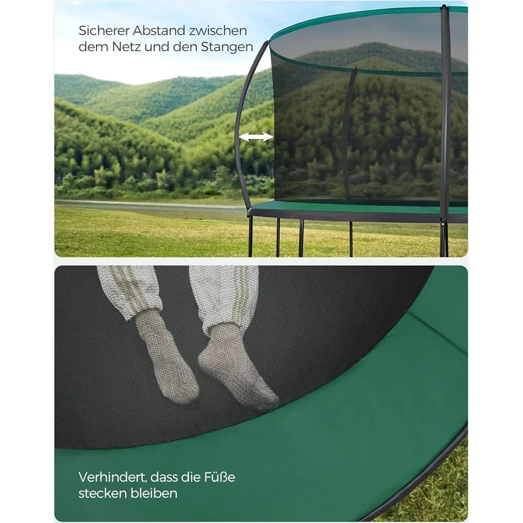 Songmics Trampolin mit Leiter, Sicherheitsnetz und gepolsterten Stangen, Stahl dunkelgrün, Ø 427 cm – Bild 4