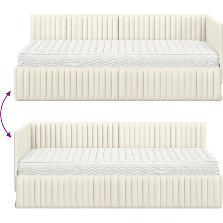 vidaXL Eckbettgestell mit Matratze 2 pcs Creme Samt 3393815 – Bild 12