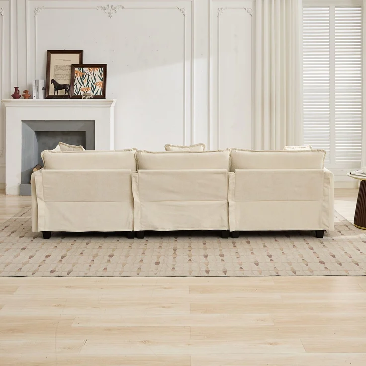 ZUBALIYA Sofa mit LED - Beleuchtung, mit Chenille - Bezug, mit Cordbezug, modular aufgebaut, aus Chenille, Beige – Bild 8