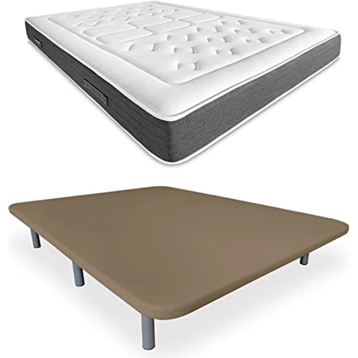 DUÉRMETE ONLINE 3D-Polsterung, verstärkt, geräuschfrei, mit 5 Verstärkungsstäben, viskoelastisch, Bio Nature + 6 Metallfüße, 27 cm, 105x190, Beige – Bild 1
