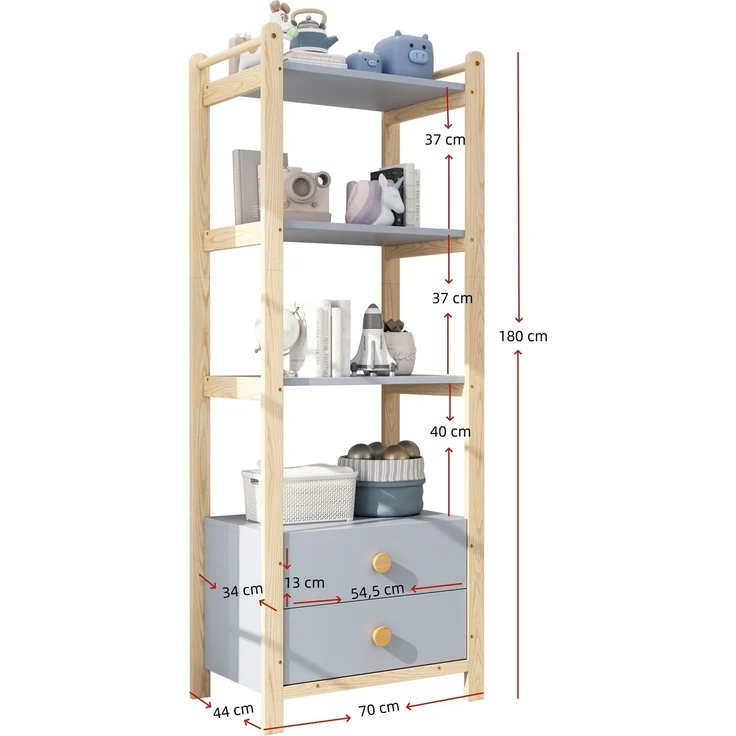 CHICFURN Kleiderschrank-Set 2-tlg. 160x180,5x44 cm mit Kleiderstange und Schubladen – Blau/Natur – Bild 10