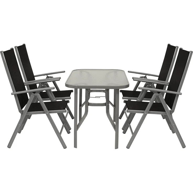 Gartengarnitur RAVENNA 5-teilig, Klappsessel + Glastisch 70x120 cm
