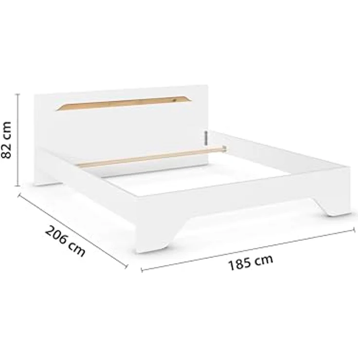 Rauch Möbel Alabama, Bett, Doppelbett für Schlafzimmer, Jugendzimmer, Gästezimmer, Kinderzimmer, Kopfteil mit elegantem Holz-Akzent, Liegefläche 180x200, Farbe Weiß, Maße 185 x 85 x 206 cm – Bild 3