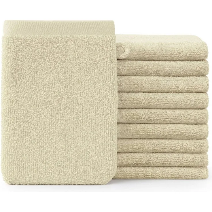 Blumtal Waschhandschuh 10er Set aus Frottee 15x20 cm - weich und saugstark, (Set), mit modischer Bordüre und praktischer Aufhängeschlaufe, 100% Baumwolle