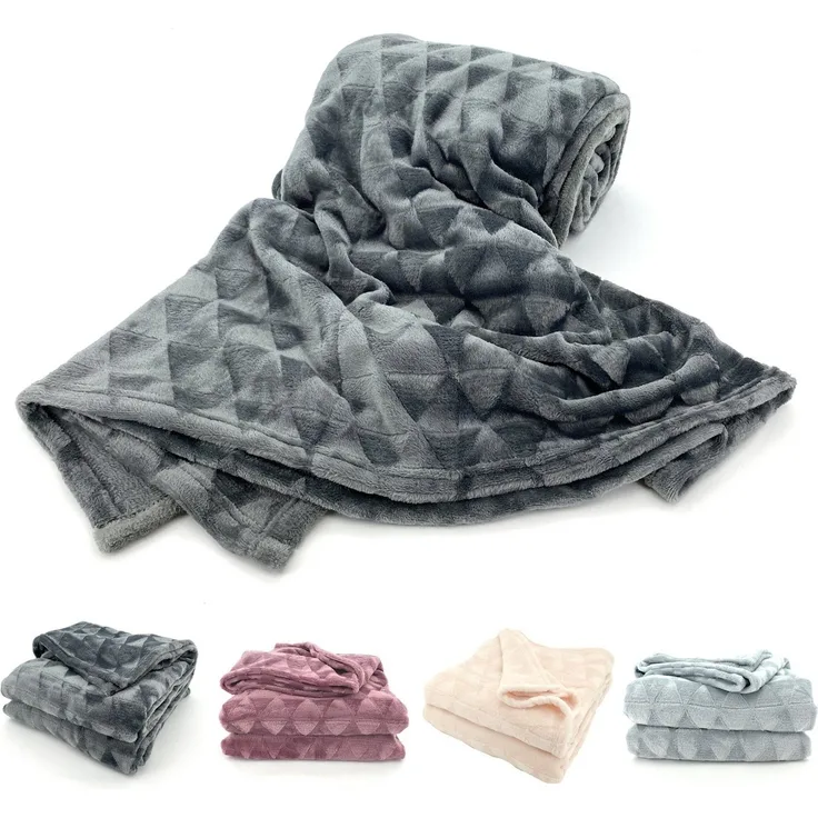 Wohndecke Soft Flanell Kuscheldecke Triangel Raute Sofadecke, heimtexland, super weich und flauschig, Allergiker geeignet, atmungsaktiv