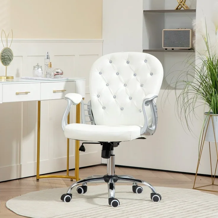 Vinsetto Bürostuhl mit gepolsterte Rückenlehne, drehbar (Chefsessel, 1 St), für Wohnzimmer, Büro, Weiß
