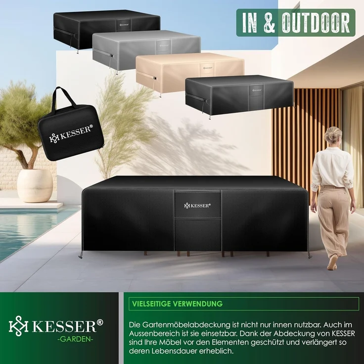 KESSER® Gartenmöbel Abdeckung UV- & Regenschutz, winddicht, winterfest & wasserdicht, 420D Oxford-Gewebe, Schwarz, 74 x 125 x 125 cm – Bild 5