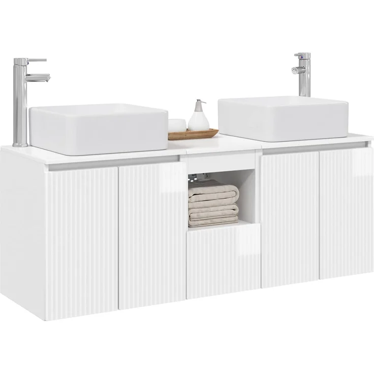 vidaXL Badezimmerschrank-Set 3 stk. Hochglanz Weiß 135 x 35 x 80 cm 3405661 – Bild 3