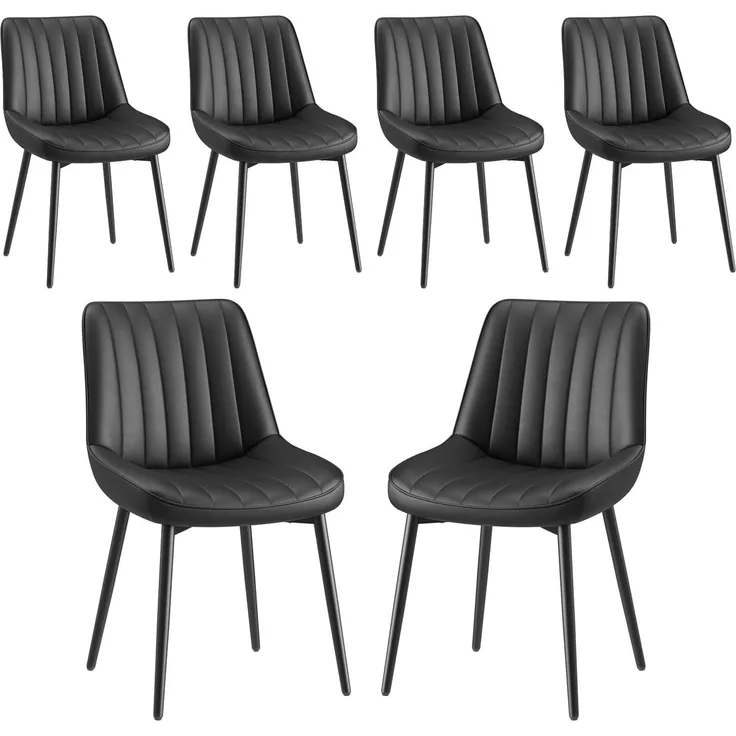 COLAMY Esszimmerstühle 6er Set aus technischem Stoff – Gepolsterte Stühle für Esszimmer & Küche mit Metallbeinen, Dickem Sitzpolster & Rutschfesten Füßen, Schwarz