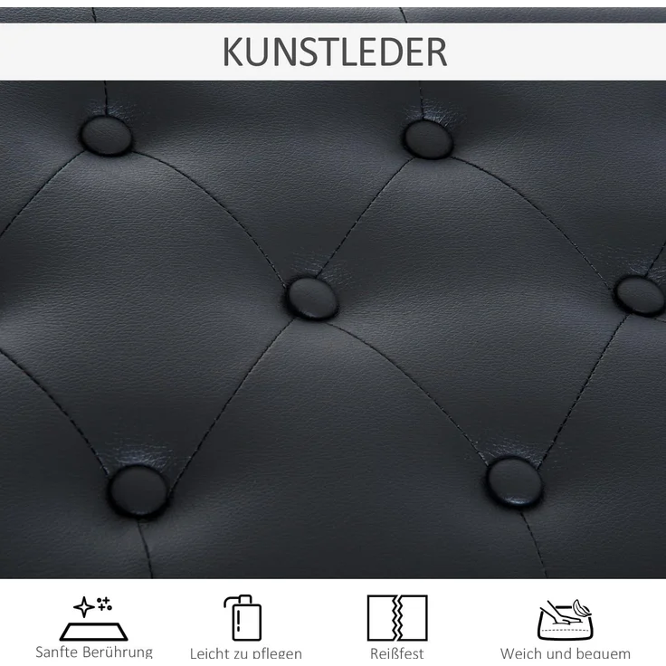 HOMCOM Klavierbank traditionellen Flurbank im Landhausstil kosmetischer Hocker Stauraum (Hocker, 1-St, Klavierhocker), Gummiholz Kunstleder Schwarz 76 x 36 x 50 cm – Bild 7