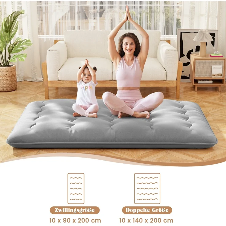Japanische Futon Matratze mit Waschbarem Bezug &Tragetasche Tatami-Matte Grau 140 x 200 cm – Bild 5