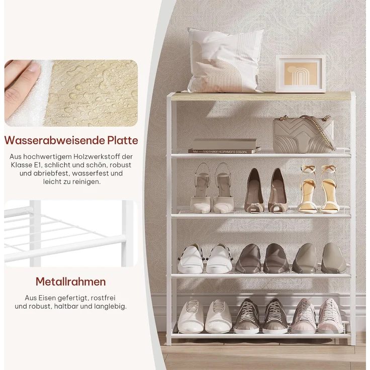 WOLTU Schuhregal mit 4 Ebenen, Schuhständer Metall, Schuhaufbewahrung platzsparend, Schuhorganizer für 12 Paar, Flur Wohnzimmer, 63 x 83 x 30 cm, weiß – Bild 6