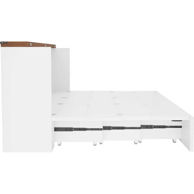 Klappbett 140 x 200 cm, Ausziehbares Bettgestell mit Stauraum, Steckdose nach europäischem Standard, Metallrahmen, geräuscharme Rollen, Weiß--Weiß2--206x144.5x111cm--YOUDENOVA – Bild 9