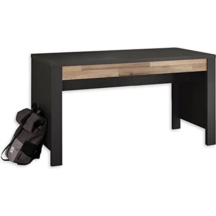 DALLAS Schreibtisch in Montana Oak Optik, Graphit - Praktischer Computertisch mit großer Arbeitsfläche für das Jugendzimmer - 140 x 74 x 60 cm (B/H/T)