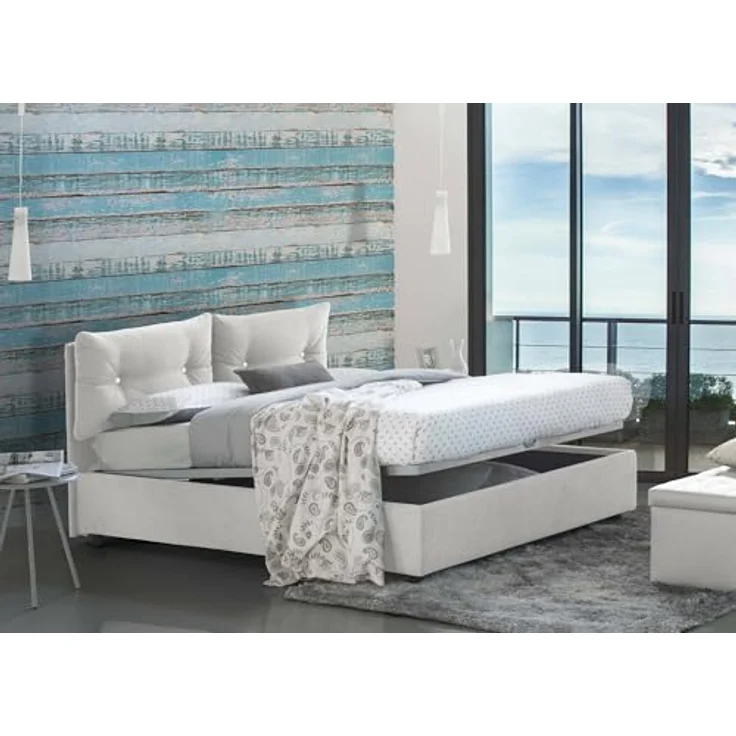 Talamo Italia - Doppelbett Petra, Bettkasten mit Stoffbezug, 100 % Made in Italy, Öffnung vorne, inklusive Matratze 160x200 cm, Weiß – Bild 4