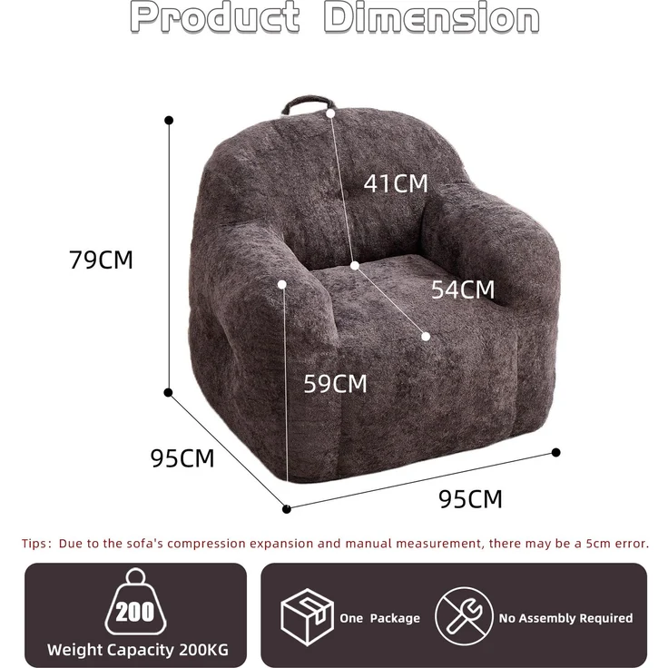 Sitzsack-Sessel in Dunkelgrau 95cm×95cm×79cm mit Armlehnen und ergonomischer Rückenlehne – Bild 6