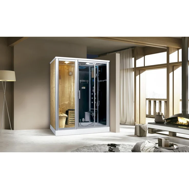 PureHaven Luxus 2in1 Finnische Sauna und Dampfdusche 170x100 cm für 2 Personen Tropenbrause Rücken- und Fußmassage LCD-Bildschirm Radio und Saunaofen – Bild 1