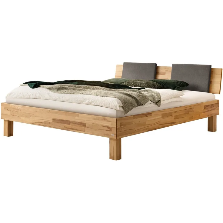 Hasena Bett Piemonte Kernbuche natur mit Kissen-Kopfteil 140x200 cm, Komforthöhe 25 cm