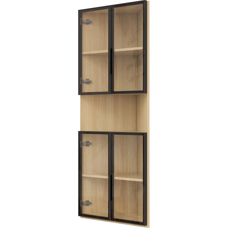 ZUBALIYA LED-Glasvitrine 62x32x160cm – Außenseite aus Eiche, integrierte Lichtleiste, staubdichter Schrank aus gehärtetem Glas, Eckvitrine mit Tür – Sammlungsvitrine, Bücherregal, Weinschrank,Badezimmerschrank – Bild 10