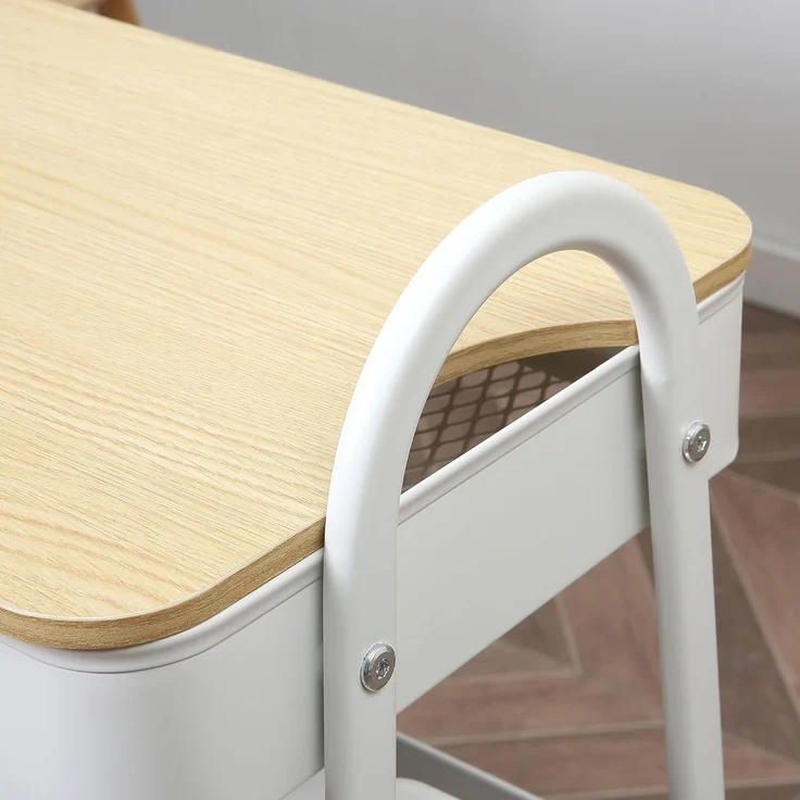 HOMCOM Servierwagen mit 3 Ebenen Küchenwagen mit Rollen Griff Küchenregal mit Korb und Deckel Rollwagen Allzweckwagen für Küche Büro Badezimmer, Weiß – Bild 8