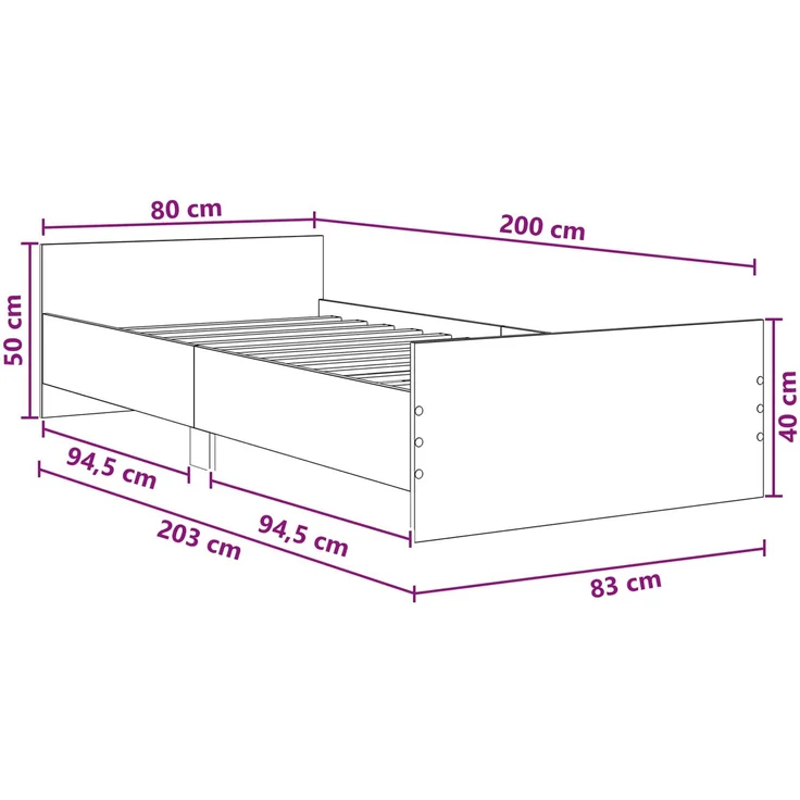 vidaXL Bettgestell mit Kopfteil Geräucherte Eiche 80 x 200 cm 8009029 – Bild 8