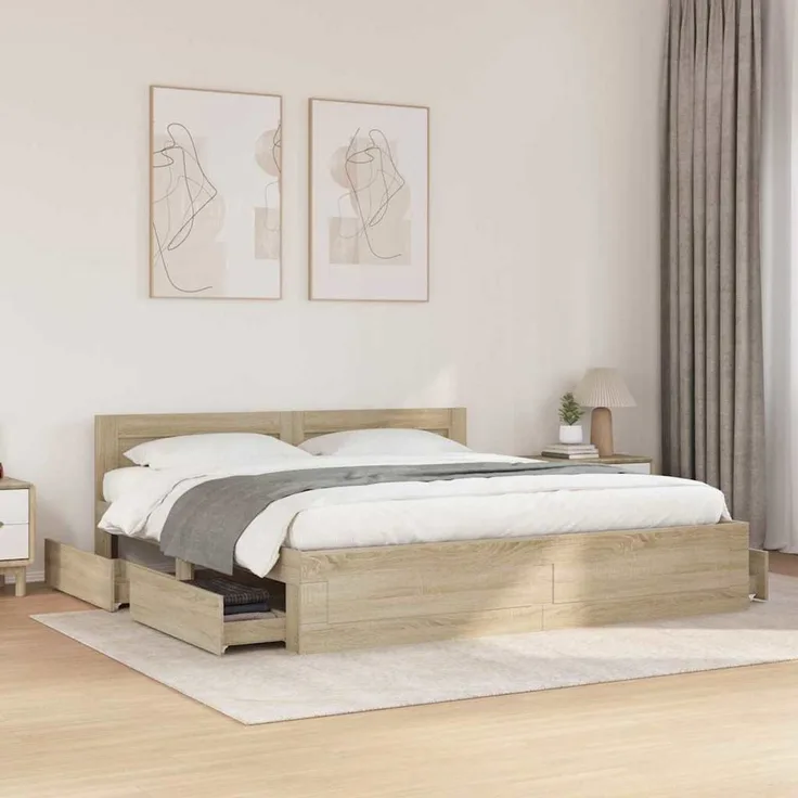 vidaXL Bettrahmen mit Kopfteil 2 pcs Sonoma 193 x 203 cm Holzwerkstoff 3402856