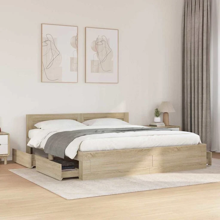 vidaXL Bettrahmen mit Kopfteil 2 pcs Sonoma 193 x 203 cm Holzwerkstoff 3402856 – Bild 1