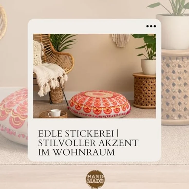Marrakesch Orient & Mediterran Interior Bodenkissen Bodenkissen Garet Orange rund 60x15 cm, Baumwolle bestickt – Bild 7