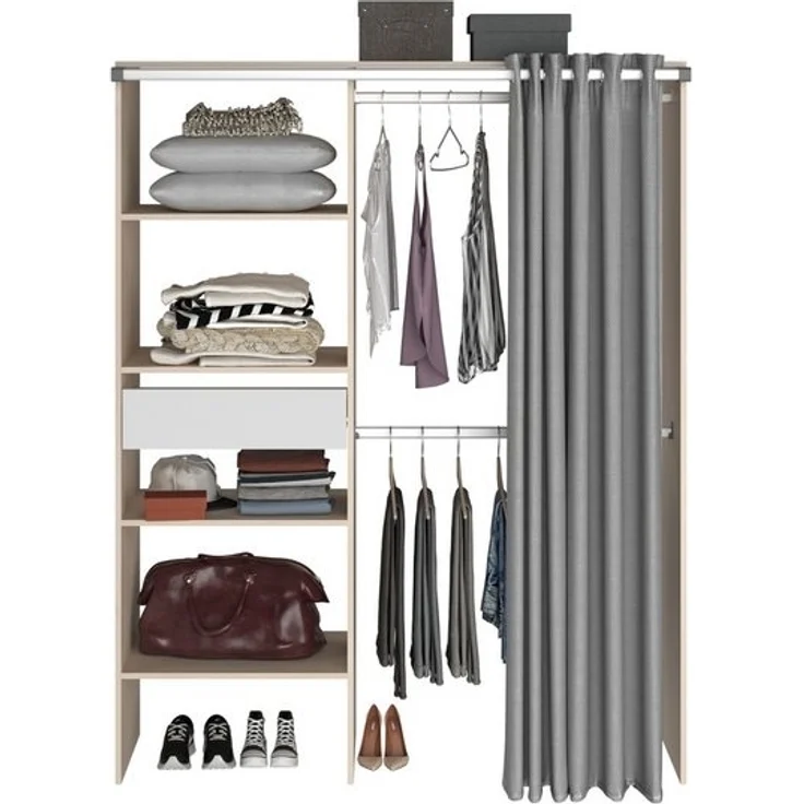 Parisot Kleiderschrank Bari 2 Akazie – 143x182 cm mit Stoffvorhang & Schublade – Bild 4